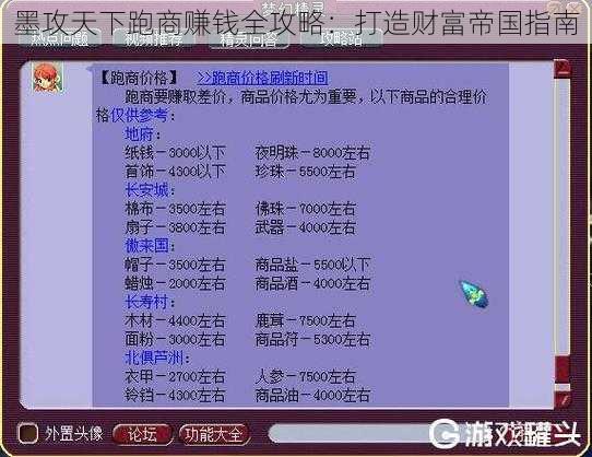 墨攻天下跑商赚钱全攻略：打造财富帝国指南