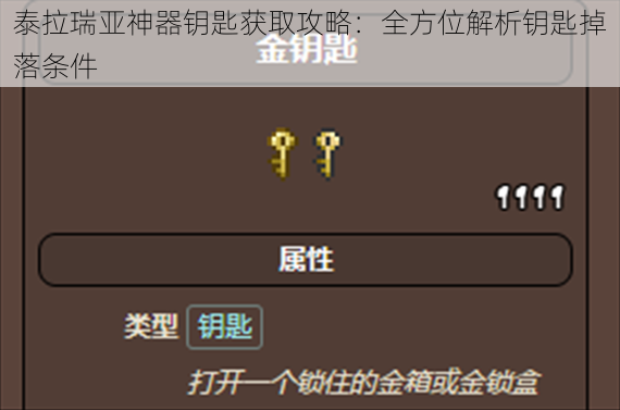 泰拉瑞亚神器钥匙获取攻略：全方位解析钥匙掉落条件