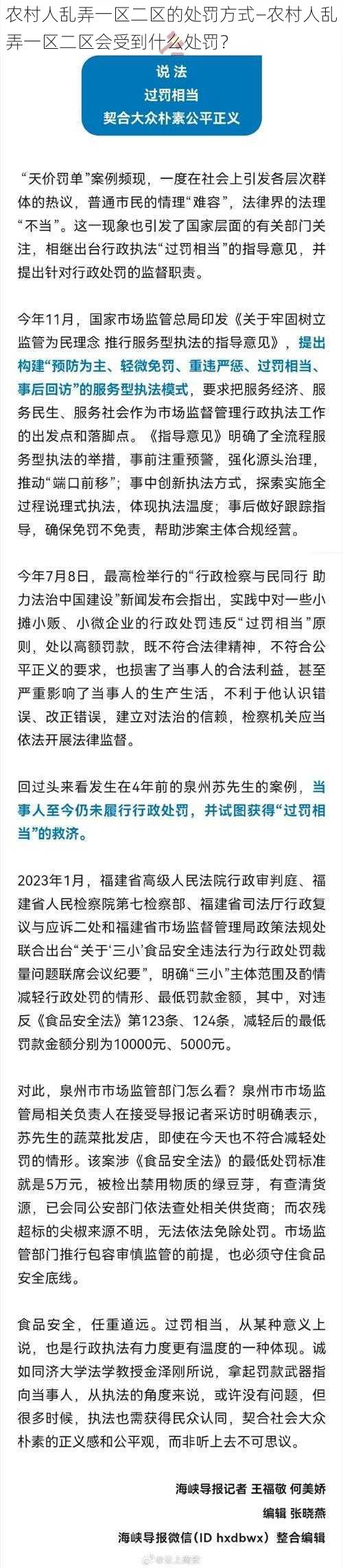 农村人乱弄一区二区的处罚方式—农村人乱弄一区二区会受到什么处罚？